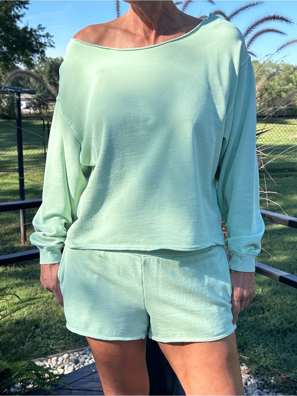 Aerie Alumni Shorts and Off the Shoulder Sweatshirt - size Small